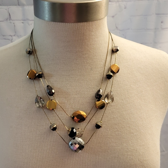 Layered Multicolored Metalic Glass Beaded Necklace - Picture 1 of 4